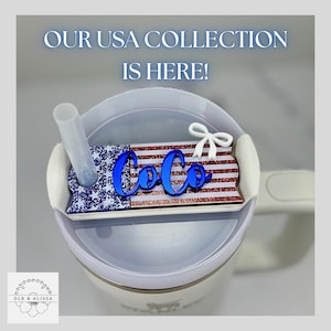 Stanley Name Tag, July 4th, Coquette, Patriotic Name Topper, Personalized Tumbler Lid, Stanley Cup Accessories Name Plate, Memorial Day, USA