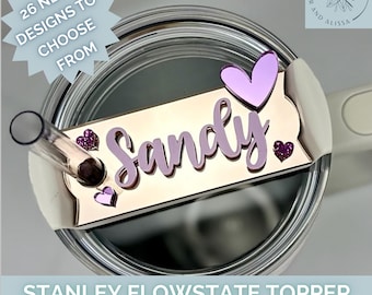 Personalized Stanley Hearts Topper Collection, Custom Tumbler Name Plate, Stanley Flowstate Cup Accessories