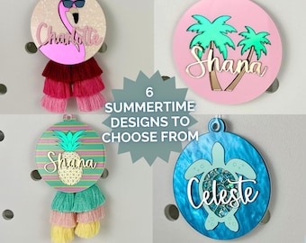Personalized Name Summer Bag Charm, Custom Beach Tote Tag, Bogg Bag Tassel, Acrylic Diaper Bag Keychain