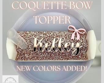 Stanley Name Tag, Coquette Bow Name Topper, Cheerleading Bow, Personalized Tumbler Lid, Stanley Cup Accessories Name Plate, Pink Bow Tag