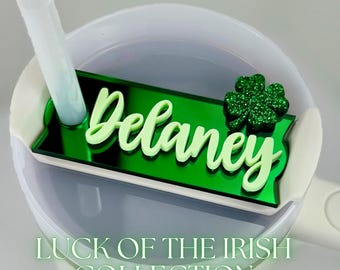 St. Patrick&#39;s Stanley Topper, 20, 30oz, 40oz, Name Tag, Custom Tumbler Lid, Stanley Cup Name Plate, Personalized St. Pattys Day Gift For Her