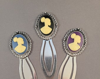 African American Cameo Bookmark | Black, Blue, Purple & Ivory, Silver Clip | for book lover, teacher | Radiant Inspiration Collection -Ariel
