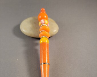 Beaded ink pen - sunrise / orange, yellow, white, silver