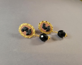 Boucles d'oreilles camées Diahann 2 Postback | sienne, noir, or | Silhouette de femme afro-américaine | léger | Collection Inspiration radieuse