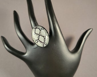 Polished Python ring | black white snake print | boho tribal chic