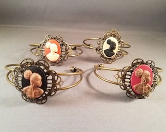African Woman Cameo Cuff Bracelet | Orange, Black, Red, Brown | Big, Bold for Dressy Casual Look | Radiant Inspiration Collection -Lisa
