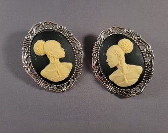 Larsi clip-on earrings | black & ivory with ethnic African American cameo from The Radiant Inspiration Collection