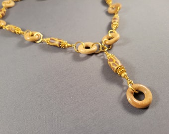 Giraffe Print Y Necklace | Brown, Tan, Gold | Bold, Lightweight | Gift for Afrocentric Tribal Style Jewelry Lover