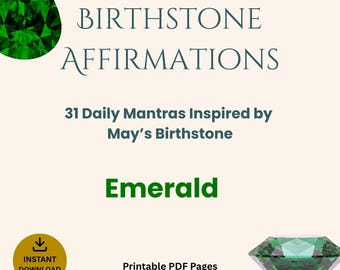 Emerald Gemstone Daily Affirmation Cards | 31 Printable May Birthstone Gift for Love, Wisdom, Prosperity | Digital Download
