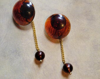 Dark Amber Tortoiseshell Back Drop Earrings | Lucite, Gold Chain | Boho Statement Jewelry for Edgy Style -Rounded Down
