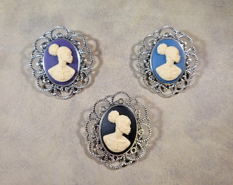 Octavia cameo brooch | purple blue black ivory | African American woman silhouette, antiqued silver pin | Radiant Inspiration Collection