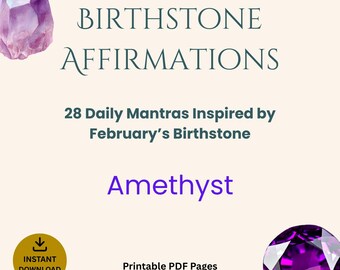 Amethyst Birthstone Daily Affirmation Cards | Digital Printable 28-Day Card Set | Self-Care Gift for February Birthday
