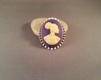 Robin brooch AS | purple & ivory African American woman cameo pin | dressy casual, vintage-inspired gift | Radiant Inspiration Collection