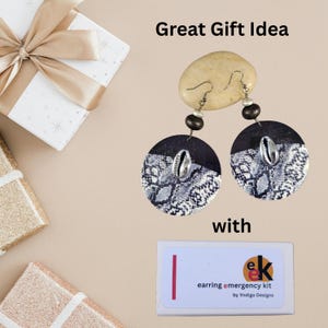 Black & Gray Python Print Statement Earrings | Silver Cowrie Shell, Wood | Big, Bold, Chunky | Afrocentric Safari Tribal image 8