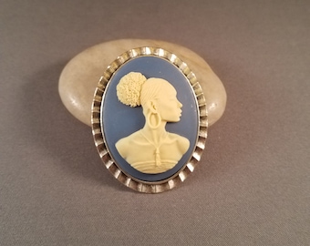 Robin statement brooch | Blue & Ivory African American Woman Cameo, Antiqued Silver | dressy casual pin | Radiant Inspiration Collection