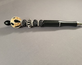 Beaded ink pen - black & tan snake print