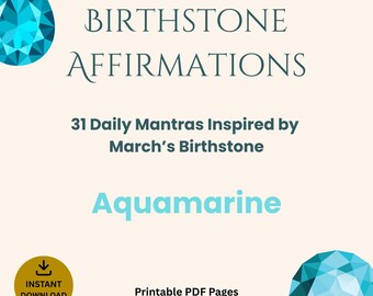 Aquamarine Daily Affirmation Cards | Digital Printable 31-Day Card Set | March Birthstone Mantras for Calm & Clarity