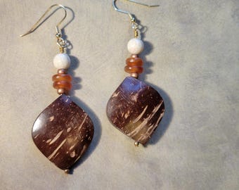 Brown Coco Shell Statement Earrings | Riverstone, Golden Horn | Pierced or Clip-on | Boho Tribal Jewelry -Coco-ometry