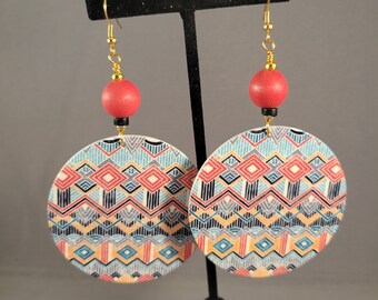 Aztec Liaison earrings | pierced or clip on | red, black, blue, orange, colorful