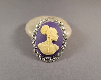Phyllis brooch AS | purple & ivory African American woman cameo pin | dressy casual bold gift under 25 | Radiant Inspiration Collection