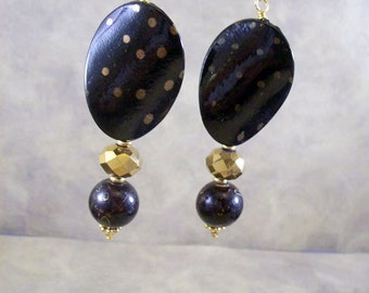 Black Gold earrings pierced or clip on