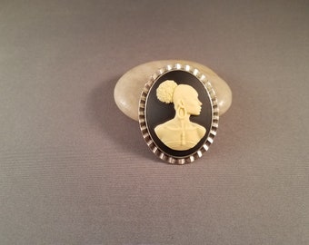 Robin brooch | black & ivory Antiqued Silver African American cameo from Radiant Inspiration Collection