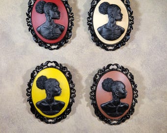 Phyllis cameo brooch | African American woman silhouette | black ivory yellow red sienna | bold unique pin in Radiant Inspiration Collection