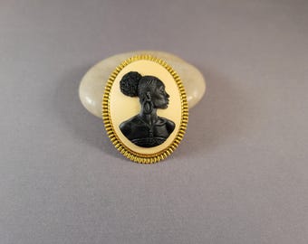Pearl brooch AG | ivory off-white & black African American woman cameo pin | dressy casual, chic bold gift | Radiant Inspiration Collection