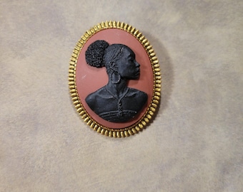 Pearl brooch AG | sienna brown & black African American woman cameo pin | dressy casual, bold glam gift | Radiant Inspiration Collection