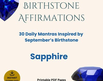 September Birthstone Affirmations: 30 Sapphire Gemstone Printable Cards for Wisdom Manifestation Birthday Gift | Digital Download