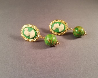 Ann earrings | postback or clip on green and ivory ethnic African American cameo from The Radiant Inspiration Collection