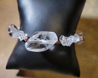 Crystal Quartz & Copper Bead Bracelet | Clear, Toggle Clasp | Bold, Boho April Birthstone Gift -Master Healer