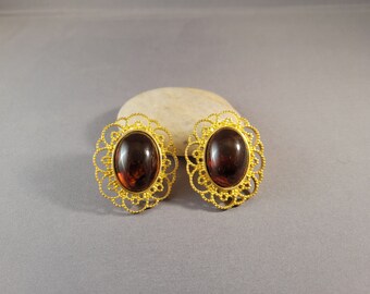 Ornate clip on earrings | dark orange, auburn