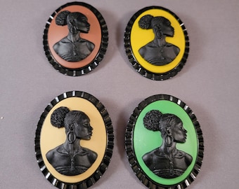 Robin brooch black | ivory yellow green sienna | African American woman cameo pin in Radiant Inspiration Collection | bold gift under 25