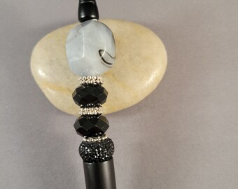 Beaded ink pen - gray marble glam | black, gray, silver, gliterry