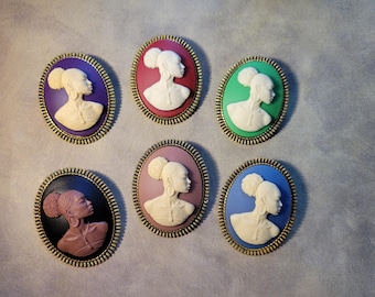 Black Woman Cameo Brooch | Green Blue Red Purple Tan Black Brown Ivory | Afrocentric pins | Radiant Inspiration Collection - Pearl