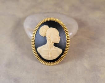 Pearl brooch AG | black & ivory African American woman cameo pin | dressy casual, bold Afrocentric | Radiant Inspiration Collection