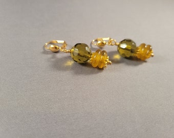 Delightful earrings - olive + yellow | pierced or clip on