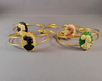 Gina cuff bracelet | gold, ivory brown green black African American woman cameo | bold chic gift | Radiant Inspiration Collection