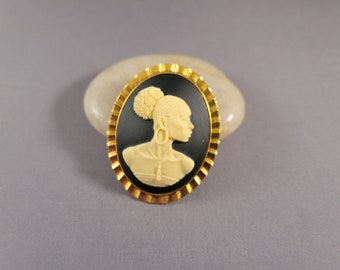 Robin brooch | black & ivory, Antiqued Gold, African American cameo from Radiant Inspiration Collection