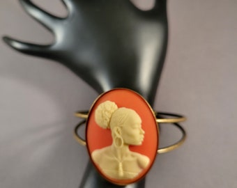 Angela cuff bracelet | orange and ivory African American cameo from Radiant Inspiration Collection