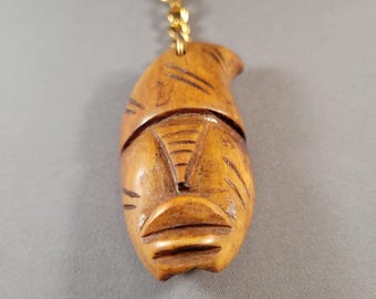 African Mask Keychain | Brown Bone Pendant, Carved Face Key Ring | Afrocentric Housewarming Gift