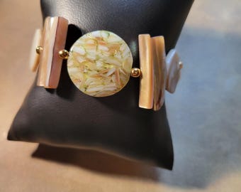 Mother of Pearl Shell Bracelet | White, Beige, Light Green | Bold, Boho Coastal Chic Gift for Her -Shelly