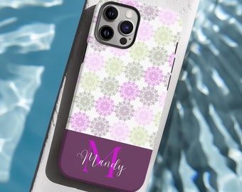 PURPLE DOILY Custom Name Phone Case for iPhone 15 14 13 12 11 Pro Max Mini xr xs x, MagSafe Compatible for iPhone 13 -15, Monogram Case