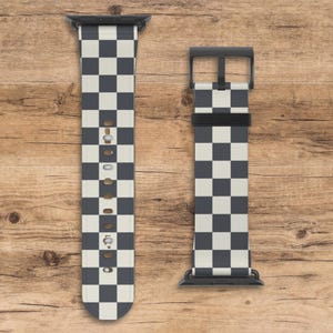 Dark Gray and Tan Checkered Apple Watch Band, Checkered Pattern Apple Watch Wrist Band, Compatible with All Apple Watch Series
