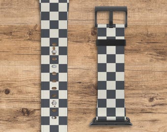 Dark Gray and Tan Checkered Apple Watch Band, Checkered Pattern Apple Watch Wrist Band, Compatible with All Apple Watch Series