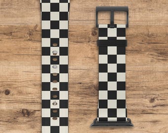 Black and Tan Checkered Apple Watch Band, Checkered Pattern Apple Watch Wrist Band, Compatible with All Apple Watch Series