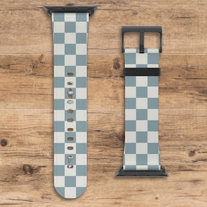 Checkered Apple Watch Band, Blue-Gray (Gray Azure) Checkered Pattern Apple Watch Wrist Band, Compatible with All Apple Watch Series