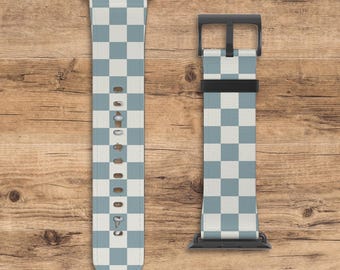 Checkered Apple Watch Band, Blue-Gray (Gray Azure) Checkered Pattern Apple Watch Wrist Band, Compatible with All Apple Watch Series