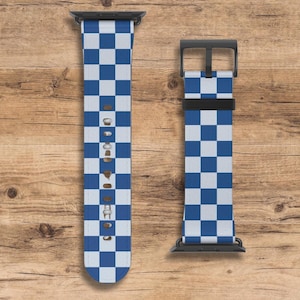 Blue Checkered Apple Watch Band, Blue Checkered Pattern Apple Watch Wrist Band, Compatible with All Apple Watch Series